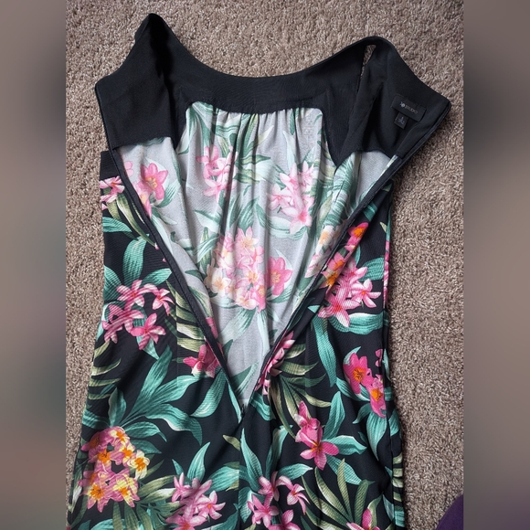 AB Studio Tropical Plumeria Floral Black Sheath Dress Size 8 - Picture 10 of 11
